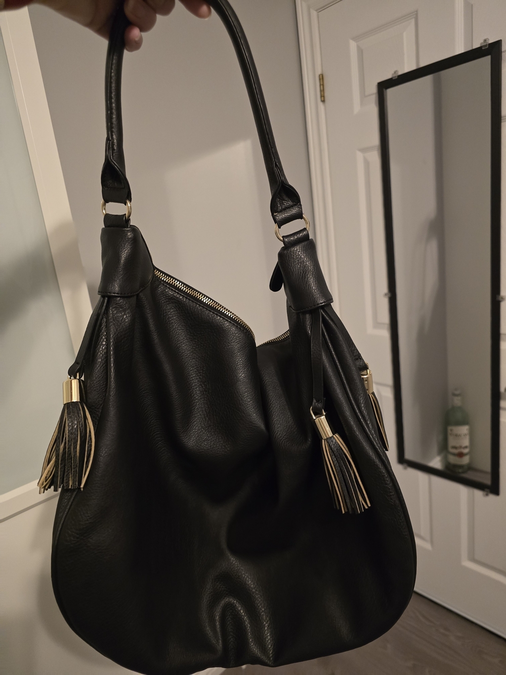 JustFab Black Leather-Look, Large Shoulder Bag